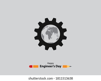 15 September Happy Engineer's day. pencil & engineer's tools. vector illustration