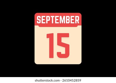 15 September icon text page monthly web design on coral, white, tangerine and black background vector, icon, or illustration with the month of September 15