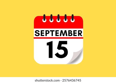 15 September month single day vector, illustration, calendar with red, black, white and yellow color background calendar September 15