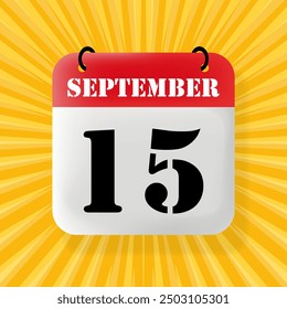 15 September. Speech bubble with calendar 2024, 2025. Year, month, day, week, time management. Planning concept. 3d illustration. Pop art style. Vector line icon for Business and Advertising