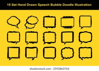 15 Set Hand Drawn Speech Bubble Doodle Illustration