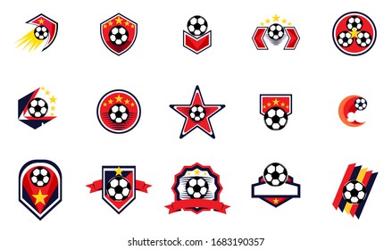 15 Set of soccer Logo or football club sign Badge. Football logo with shield background vector design.
