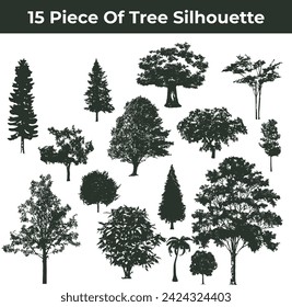 15 Set of Trees Silhouettes, Piece Of Tree Silhouette