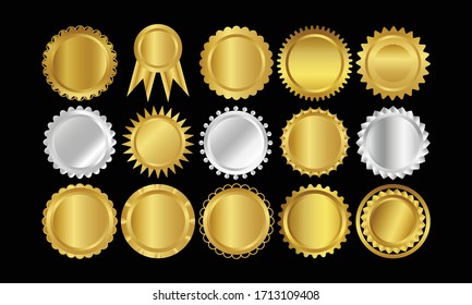 15 set Vector illustration certificate gold foil seal or medal isolated