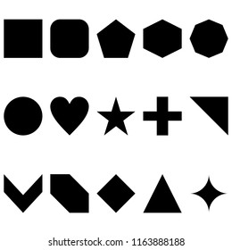 15 simple clean vector illustration of shapes in black on an isolated white background