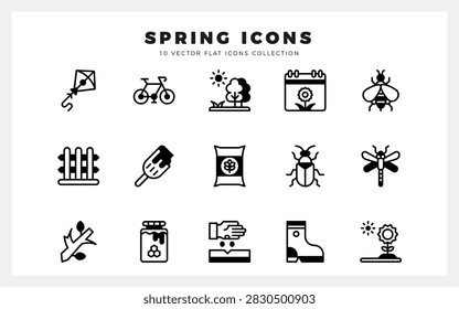 15 Spring Lineal Fill icons pack. vector illustration.