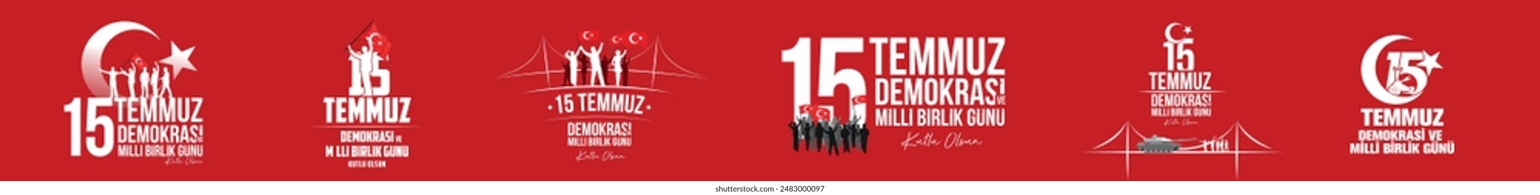 15 temmuz demokrasi ve milli birlik günü kutlu olsun. 15 temmuz logo ve tipografi tasarım. 15 temmuz şehitlerini anma günü. Translation: Happy July 15 democracy and national unity day.