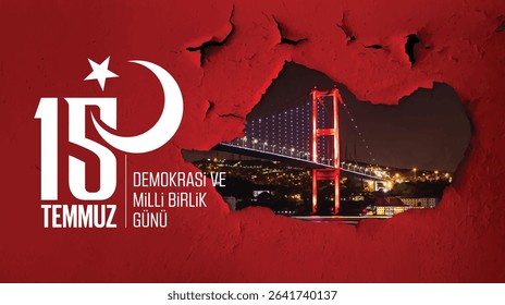 15 temmuz demokrasi ve milli birlik gunu vector illustration image. (15 July, Democracy Republic of Turkey celebration card.) social media vector