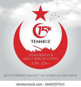 15 temmuz demokrasi ve milli birlik günü vector illustration image. (15 July, Democracy Republic of Turkey celebration card.) social media vector.