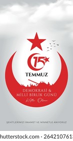 15 temmuz demokrasi ve milli birlik günü vector illustration image. (15 July, Democracy Republic of Turkey celebration card.) social media vector.