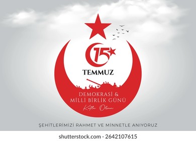 15 temmuz demokrasi ve milli birlik günü vector illustration image. (15 July, Democracy Republic of Turkey celebration card.) social media vector.