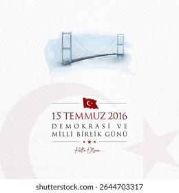 15 temmuz demokrasi ve milli birlik gunu ilustração vetorial. (15 de julho, Dia da Democracia e da Unidade Nacional da Turquia, cartão comemorativo.)