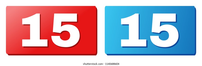 15 text on rounded rectangle buttons. Designed with white caption with shadow and blue and red button colors.