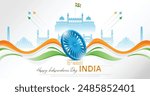 15 th August Indian Independence Day banner template design with Indian flag and silhouette of Indian monument. vector illustration .