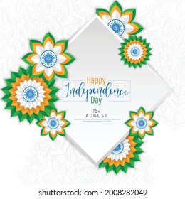 15 th August Indian Independence Day poster design with flowers shape flag and Ashoka Chakra. vector illustration .