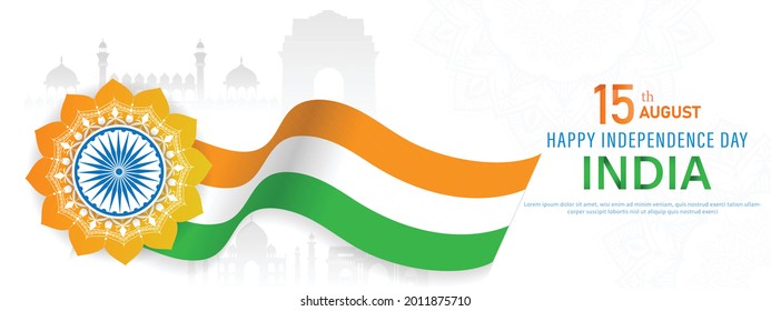 15 de agosto Día de la Independencia de la India diseño de carteles con bandera india y silueta de monumento indio. ilustración vectorial.