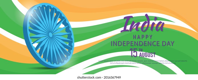 15 th August Indian Independence Day banner template design with Indian flag and Ashoka Chakra. vector illustration .