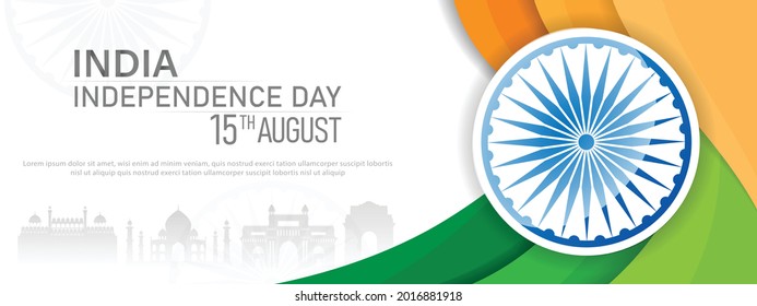 15 th August Indian Independence Day banner template design with Indian flag and silhouette of Indian monument. vector illustration .