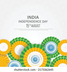 15 th August Indian Independence Day poster design with badge shape flags with Ashoka Chakra. vector illustration 
