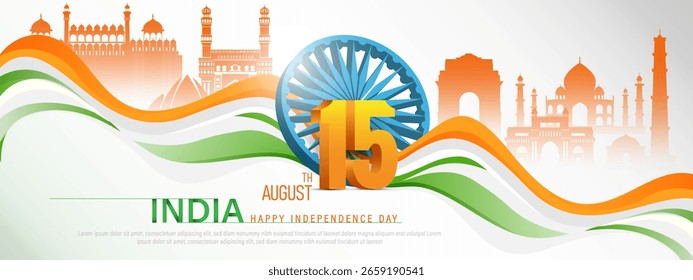 15 th August Indian Independence Day banner template design with Indian flag and Indian monument. vector illustration .