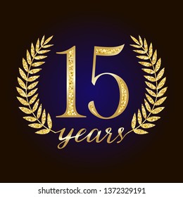 15 th years old anniversary logotype. Isolated elegant abstract graphic design template. Golden sign