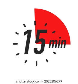 15 timer minutes symbol color style isolated on white background. Clock, stopwatch, cooking time label. Vector 10 eps