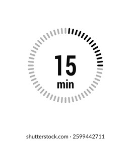 15 timer minutes symbol icon vector black style isolated on white background. Clock, stopwatch, sport icon
