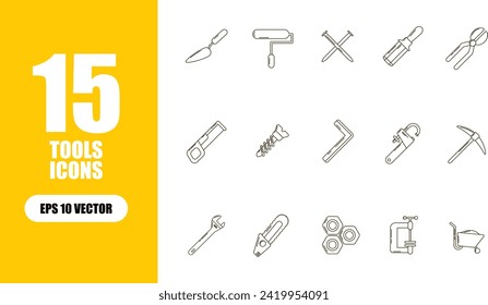 15 Tools Icon Illustration Collection