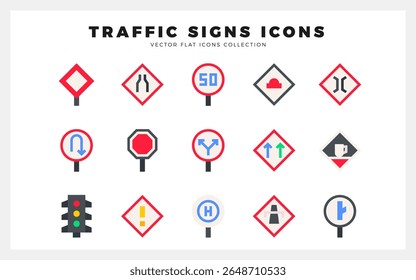 15 Traffic Signs Flat icon pack. vector illustration.
