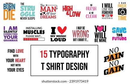 15 typography t shirt designs set