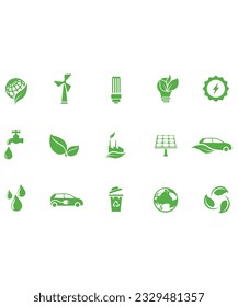 15 Unique Green Flat Icons About Renewable Energy And Environmental Protection