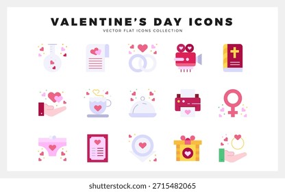 15 Valentine's Day Flat icon pack. vector illustration.
