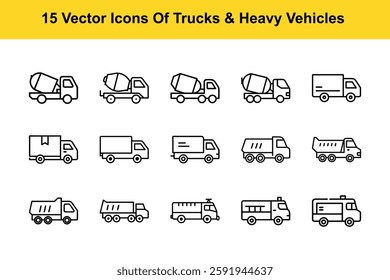 15 Vector Icons Of
 Heavy Vehicles