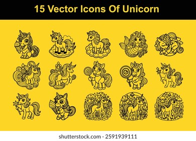 15 Vector Icons Of Unicorn