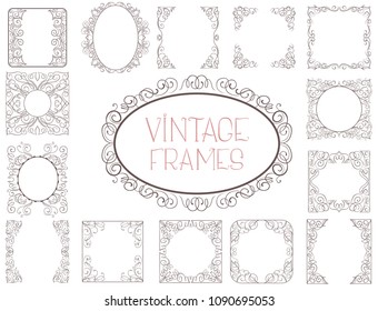 15 vector vintage ornamental frames in square, round and oval