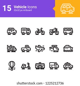 15 Vehicle Icons 32x32 Px Artboard Stock Vector (Royalty Free) 1225212736