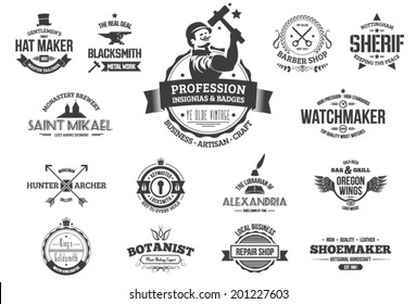 15 Vintage style labels for professions, business, jobs and artisans. Layers outlined.