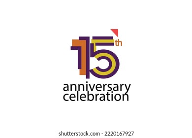 15 year anniversary celebration abstract style logotype. anniversary with purple, yellow, orange color isolated on white background, vector design for celebration, invitation, greeting card - Vector