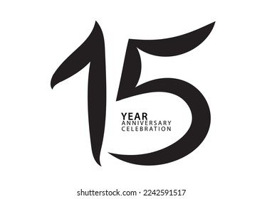 15 year anniversary celebration black color logotype vector, 15 number design, 15th Birthday invitation, logo number design vector illustration, graphic element, calligraphy font, typography logo