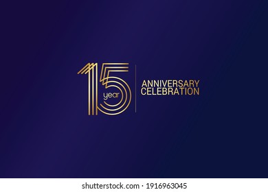 15 year anniversary celebration Gold Line. logotype isolated on Blue background for celebration, invitation card, and greeting card-Vector