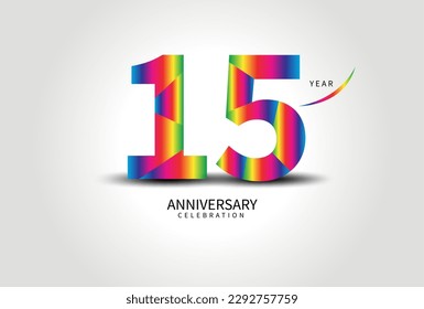 Vector colorido del logotipo de la celebración del 15 años, Diseño de 15 números, Logotipo del 15º cumpleaños, Número del logotipo, Aniversario del vector para la celebración, Tarjeta de invitación, Tarjeta de felicitación. número de logotipo Aniversario