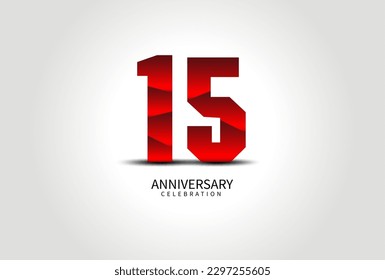 15 Year Anniversary Celebration Logo red vector, 15 Number Design, 15th Birthday Logo, Logotype Number, Vector Anniversary For Celebration, Invitation Card, Greeting Card. logo number Anniversary