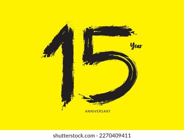 15 year anniversary celebration logotype on yellow background, 15 number design, 15th Birthday invitation, anniversary logo template, logo number design vector, calligraphy font, typography logo