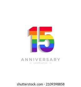 15 Year Anniversary Celebration with Rainbow Color for Celebration Event, Wedding, Greeting card, and Invitation Isolated on White Background