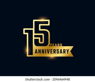 15 Year Anniversary Celebration with Shiny Outline Number Golden Color for Celebration Event, Wedding, Greeting card, and Invitation Isolated on Dark Background