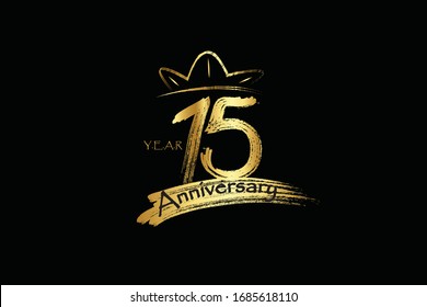 15 year anniversary chalk, ink Gold Style , minimalist logo. years, jubilee, greeting card. Birthday invitation sign. Gold space vector illustration on Black background - Vector