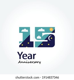 15 Year Anniversary Logo Vector Template Design Illustration blue and white