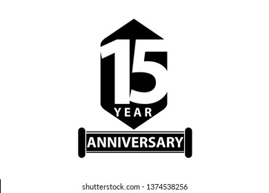 15 year anniversary, minimalist logo years, jubilee, greeting card. invitation. Sign Ribbon All Black space vector illustration on White background - Vector