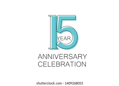 15 year Anniversary, Sleek and Clean Design, Inspired by Comic and Magazine Looks, Pastel Blue Color, Dedicated for invitation, greeting card - Vector