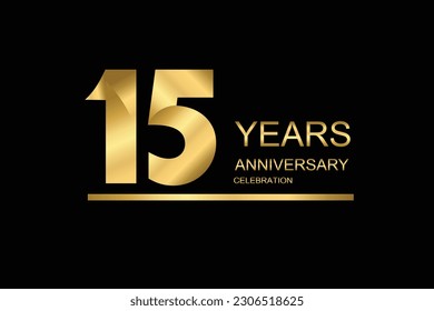 15 year anniversary vector banner template. gold icon isolated on black background.